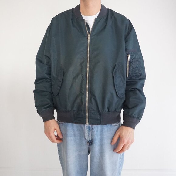 Vintage '90s Levi's Navy Orange Nylon Cotton Lined Rare Aviator Bomber Jacket M - Picture 1 of 12
